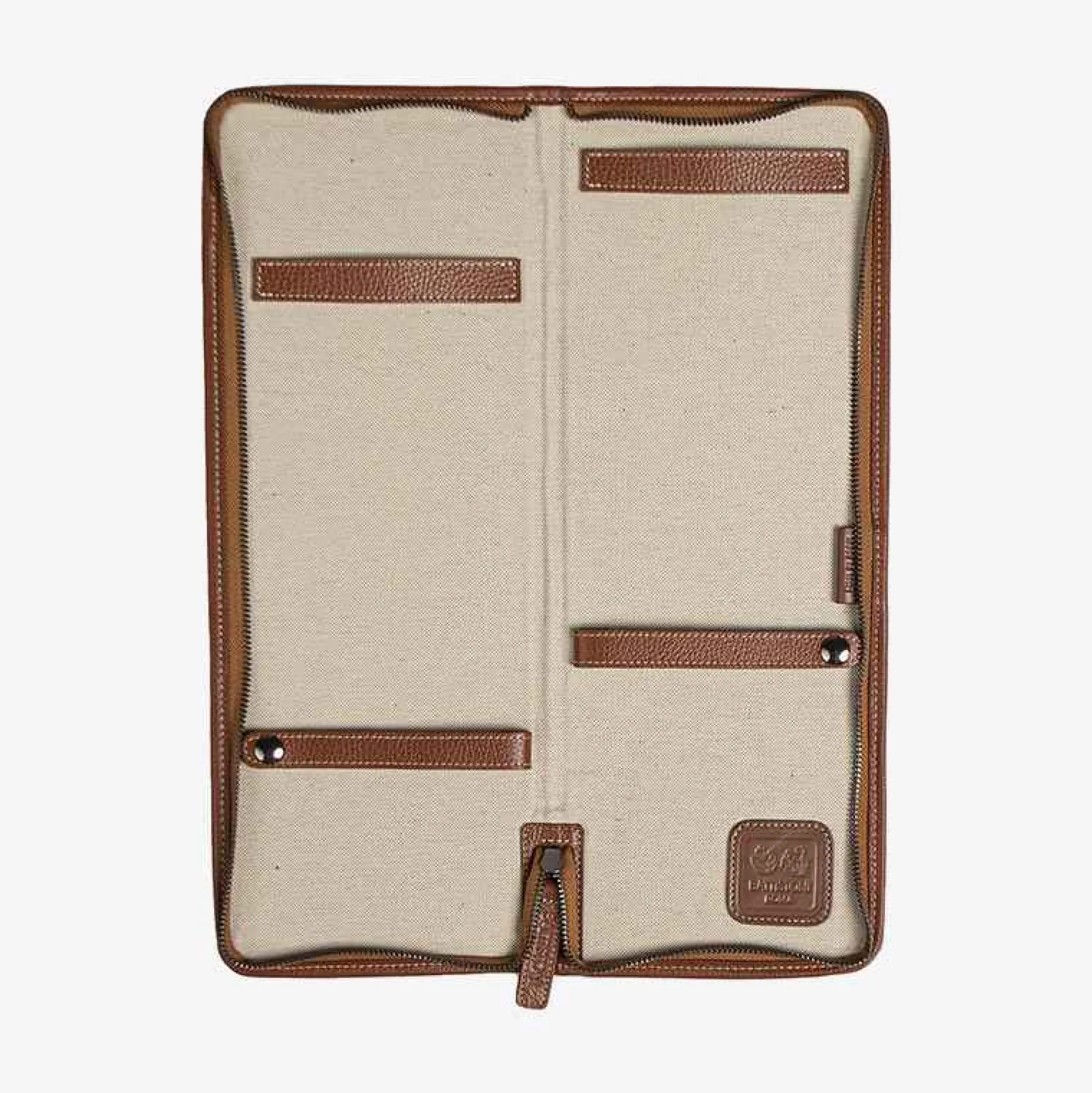 For Men-Battistoni Leather Inserts Tie-Case - Tan