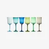 Hot Set Of 6 Glasses Assorted Shapes Nuances Blue Green - Red Wine Tableware