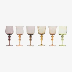 Outlet Set Of 6 Glasses Assorted Shapes Texture Nuances Amber Pink - White Wine Tableware