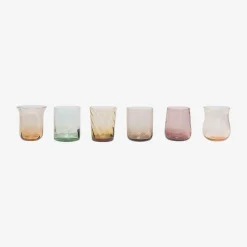 Online Set Of 6 Tumbler Assorted Shapes Texture Nuances Amber Pink Tableware