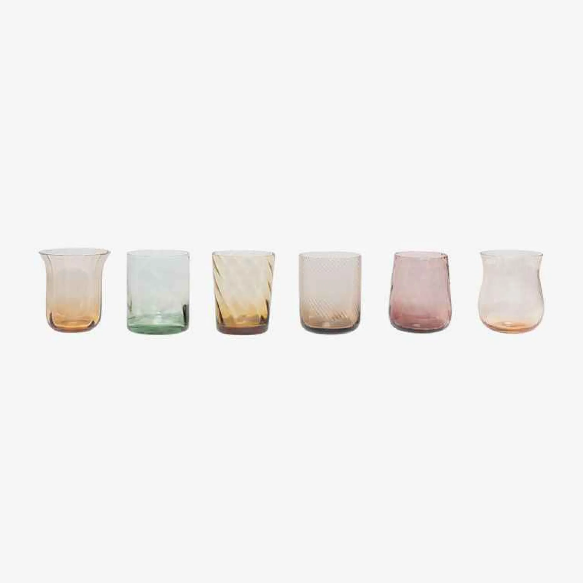 Online Set Of 6 Tumbler Assorted Shapes Texture Nuances Amber Pink Tableware