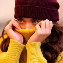 Sale Pure Cashmere Fisherman'S Rib Hat Wine Red Knitwear