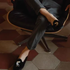 For Men-ISSIMO X Allagiulia Artisanal Black Velvet Loafers With Embroidery