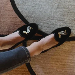 For Men-ISSIMO X Allagiulia Artisanal Black Velvet Loafers With Embroidery