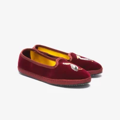 Sale X Allagiulia Artisanal Burgundy Velvet Embroidery Loafers For Men