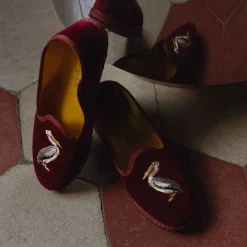 Sale X Allagiulia Artisanal Burgundy Velvet Embroidery Loafers For Men