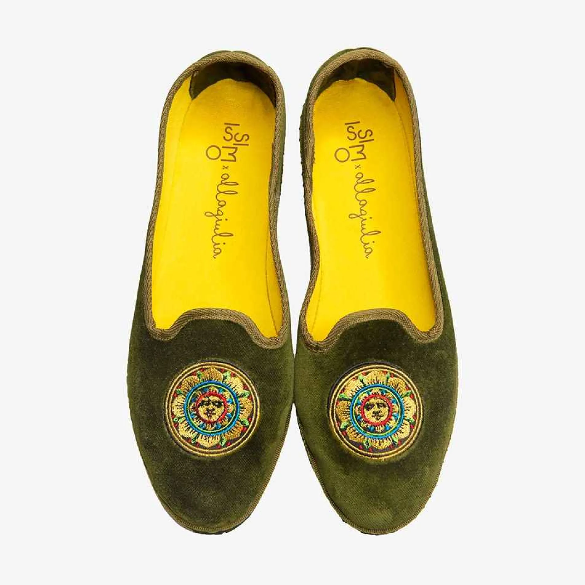 Clearance X Allagiulia Green Velvet Loafers With Embroidery For Men