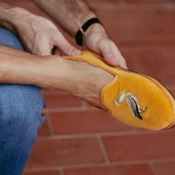 Best X Allagiulia Mustard Velvet Loafers With Pellican Embroidery For Men