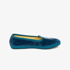 New X Allagiulia Petrolium Blue Velvet Loafers With Pellican Embroidery For Men