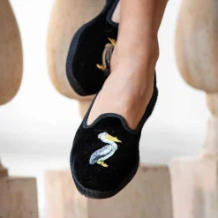 New X Allagiulia Petrolium Blue Velvet Loafers With Pellican Embroidery For Men