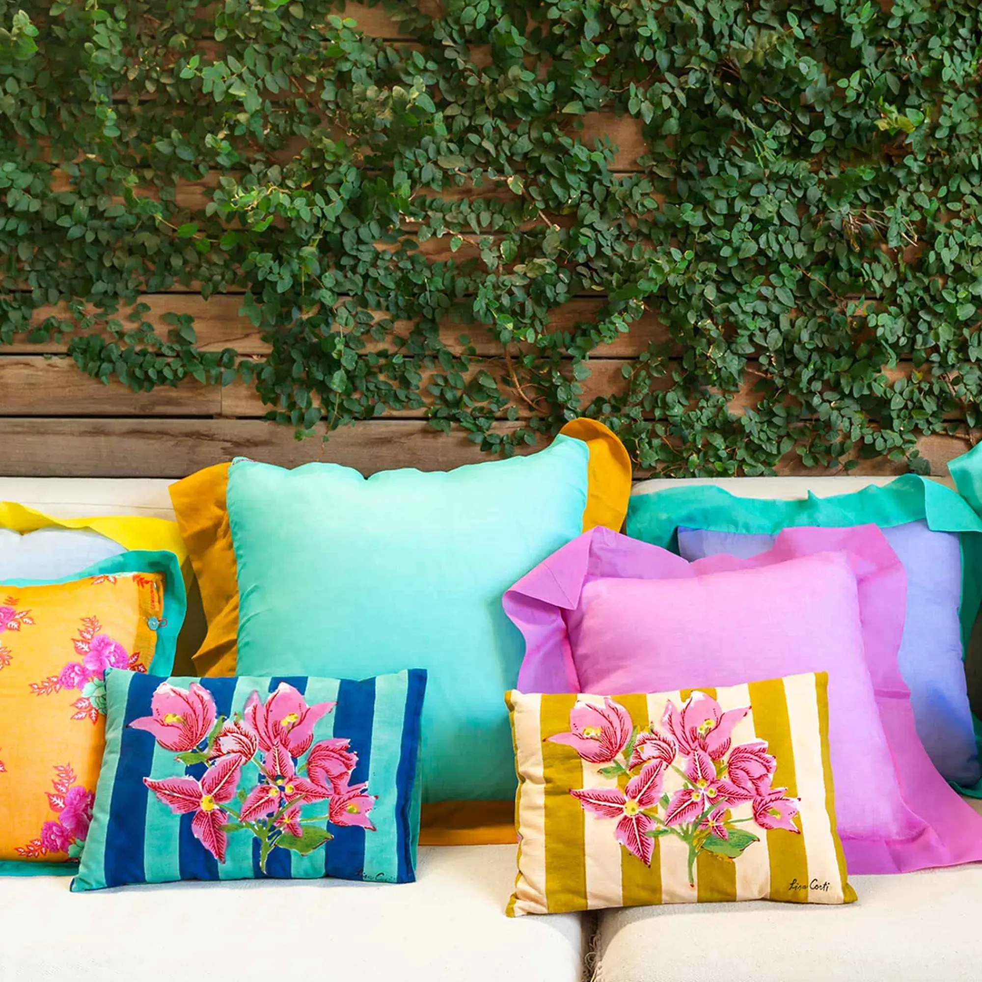 Sale X Lisa Corti Bougainvillea Mustard Stripes Baby Pillow Living Room