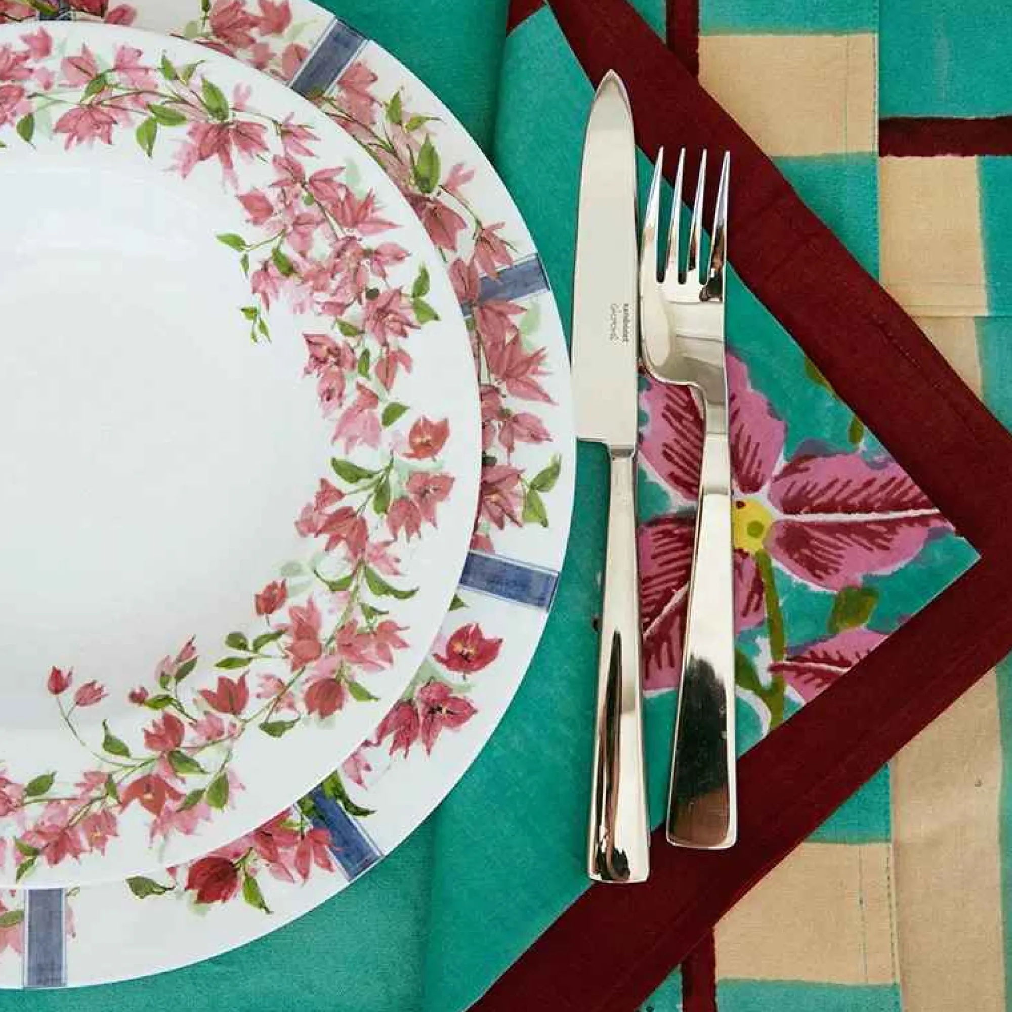 Tableware-ISSIMO X Lisa Corti Bougainvillea White Veronese Stripes Napkin
