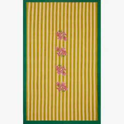 New X Lisa Corti Bougainvillea Mustard Stripes Tablecloth Tableware