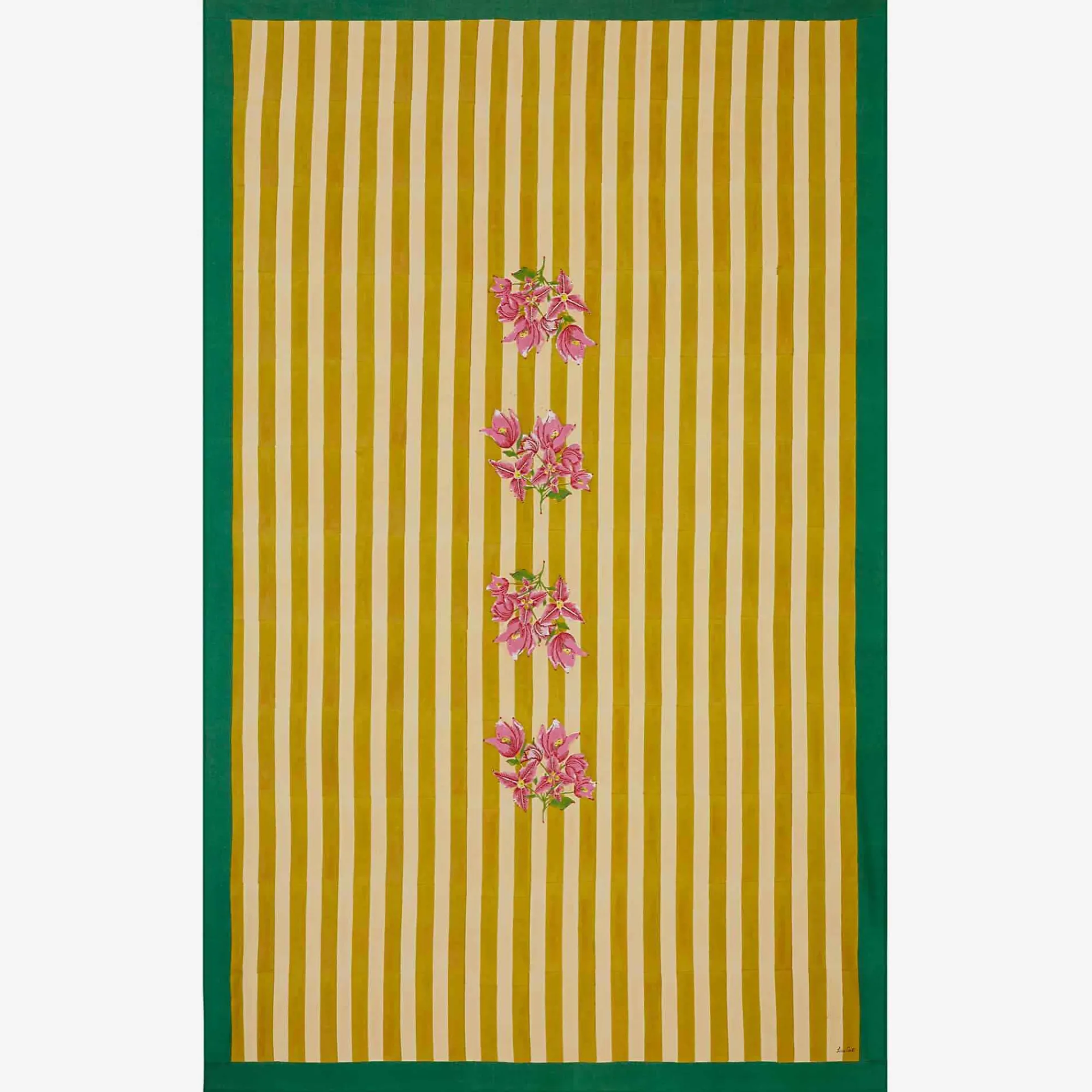 New X Lisa Corti Bougainvillea Mustard Stripes Tablecloth Tableware