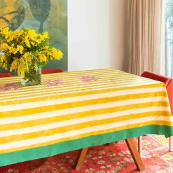 New X Lisa Corti Bougainvillea Mustard Stripes Tablecloth Tableware