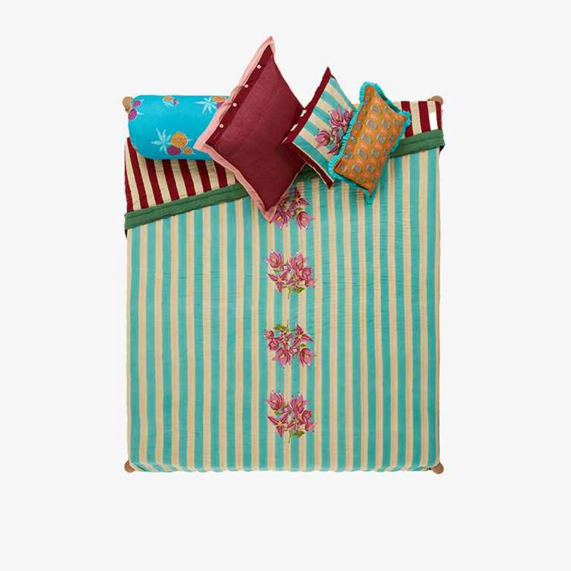 Clearance X Lisa Corti Bougainvillea White Veronese Stripes Quilt Bedroom