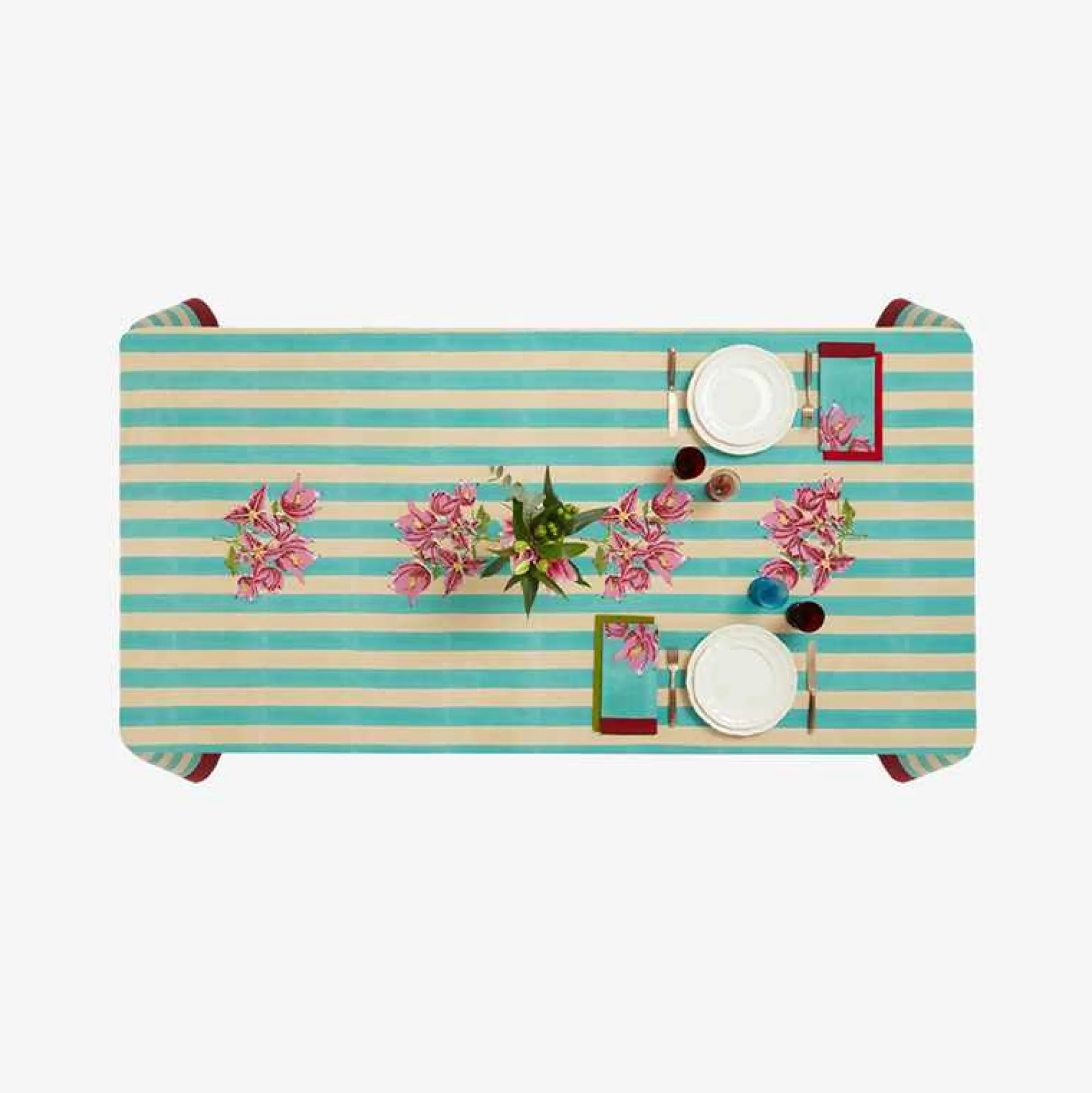 Outlet X Lisa Corti Bougainvillea White Veronese Stripes Table Cover Tableware