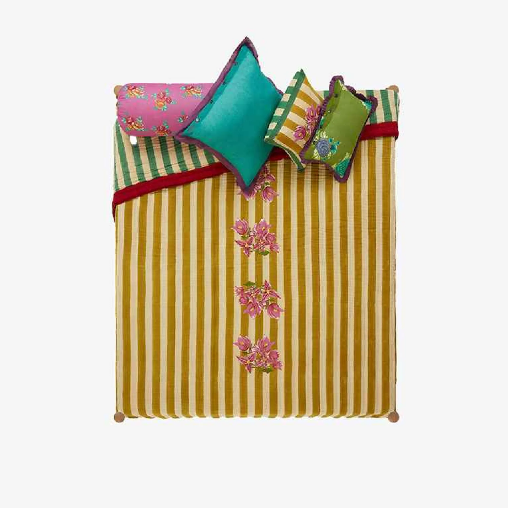 Best X Lisa Corti Bougainvillea Mustard Stripes Quilt Bedroom