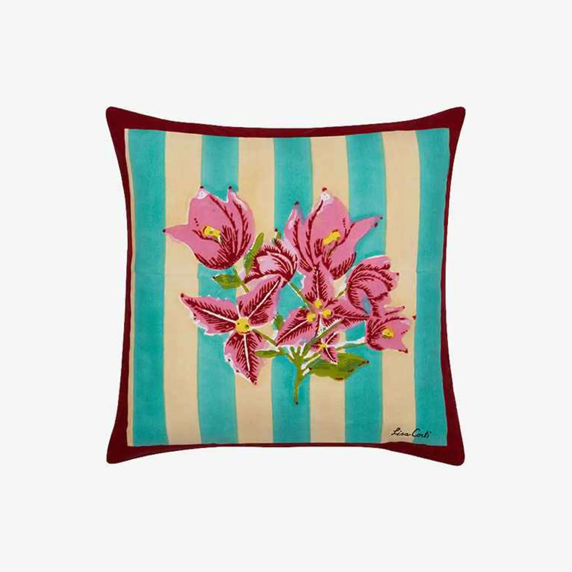 Online X Lisa Corti Bougainvillea White Veronese Stripes Pillow Living Room