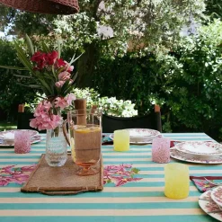 Clearance X Lisa Corti Bougainvillea White Veronese Stripes Square Tablecloth Tableware