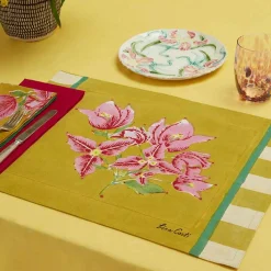 Discount X Lisa Corti Bougainvillea Mustard Stripes Placemat Tableware