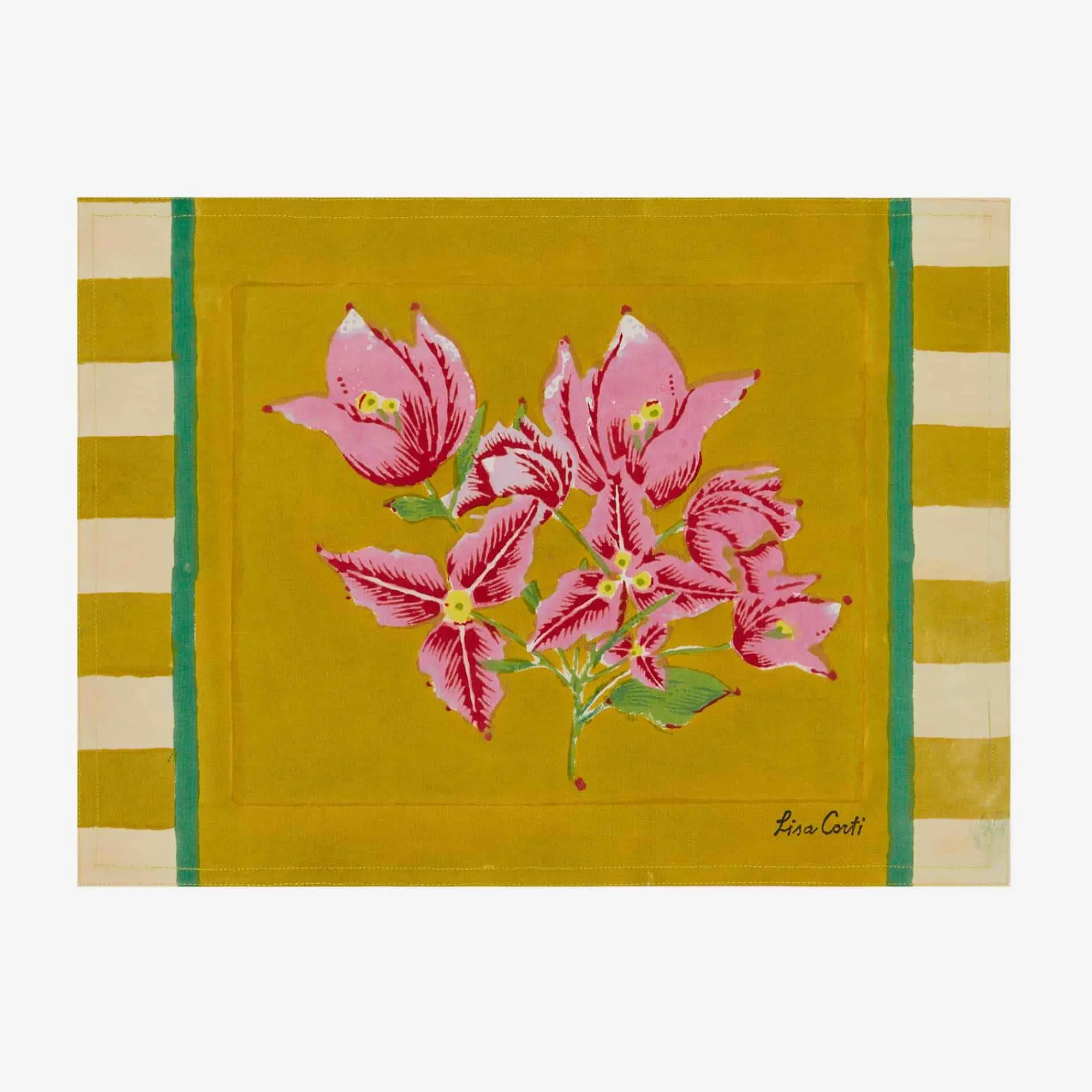 Discount X Lisa Corti Bougainvillea Mustard Stripes Placemat Tableware