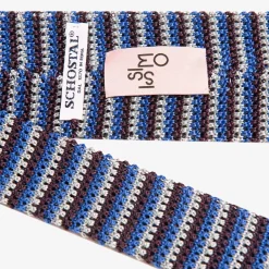 X Schostal Striped Knitted Silk Tie - Multicolor Blue For Men