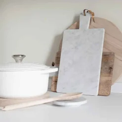 Discount Cutting Board In White Carrara Marble And Leather Lace Kitchen