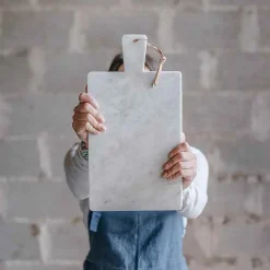 Discount Cutting Board In White Carrara Marble And Leather Lace Kitchen