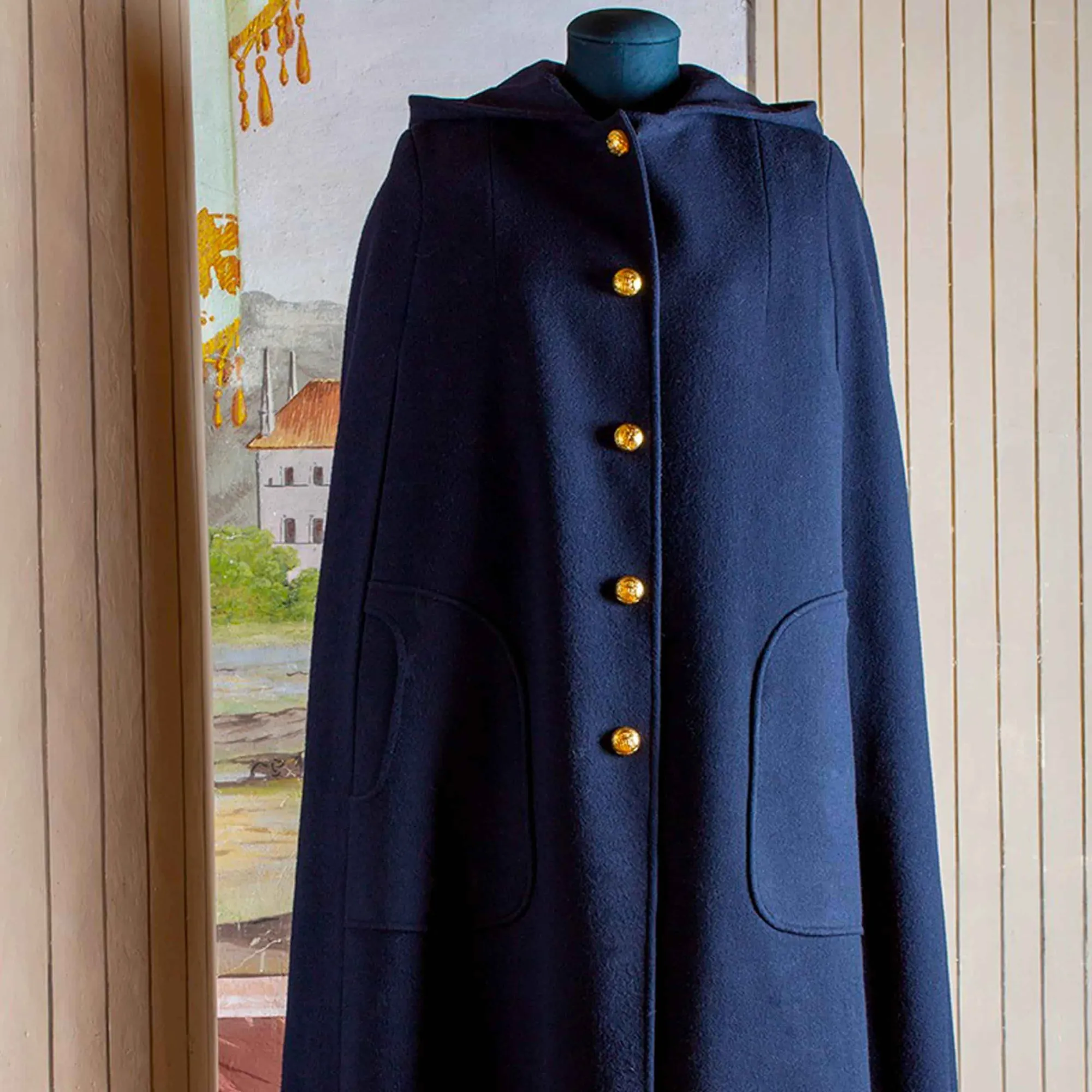 Navy Long Lenght Hooded Cape -Made To Order Outerwear