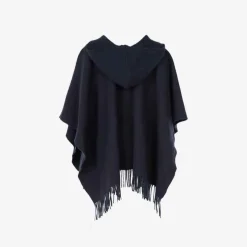 Discount - Fringed Poncho Dark Blue Outerwear