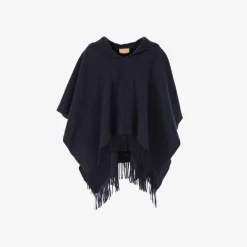 Discount - Fringed Poncho Dark Blue Outerwear