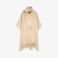 Hot - Long Fringed Cape Beige Outerwear