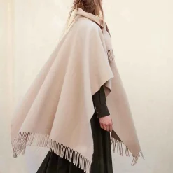 Hot - Long Fringed Cape Beige Outerwear