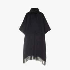 Best - Long Fringed Cape Dark Blue Outerwear