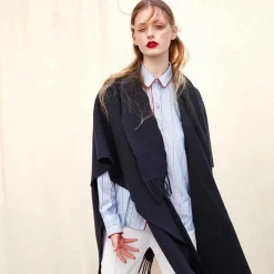 Best - Long Fringed Cape Dark Blue Outerwear