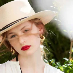 Hot Panama Straw O' Keeffe Hat With Black Leather Natural Nero Accessories