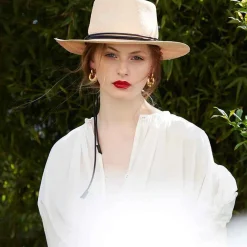 Hot Panama Straw O' Keeffe Hat With Black Leather Natural Nero Accessories