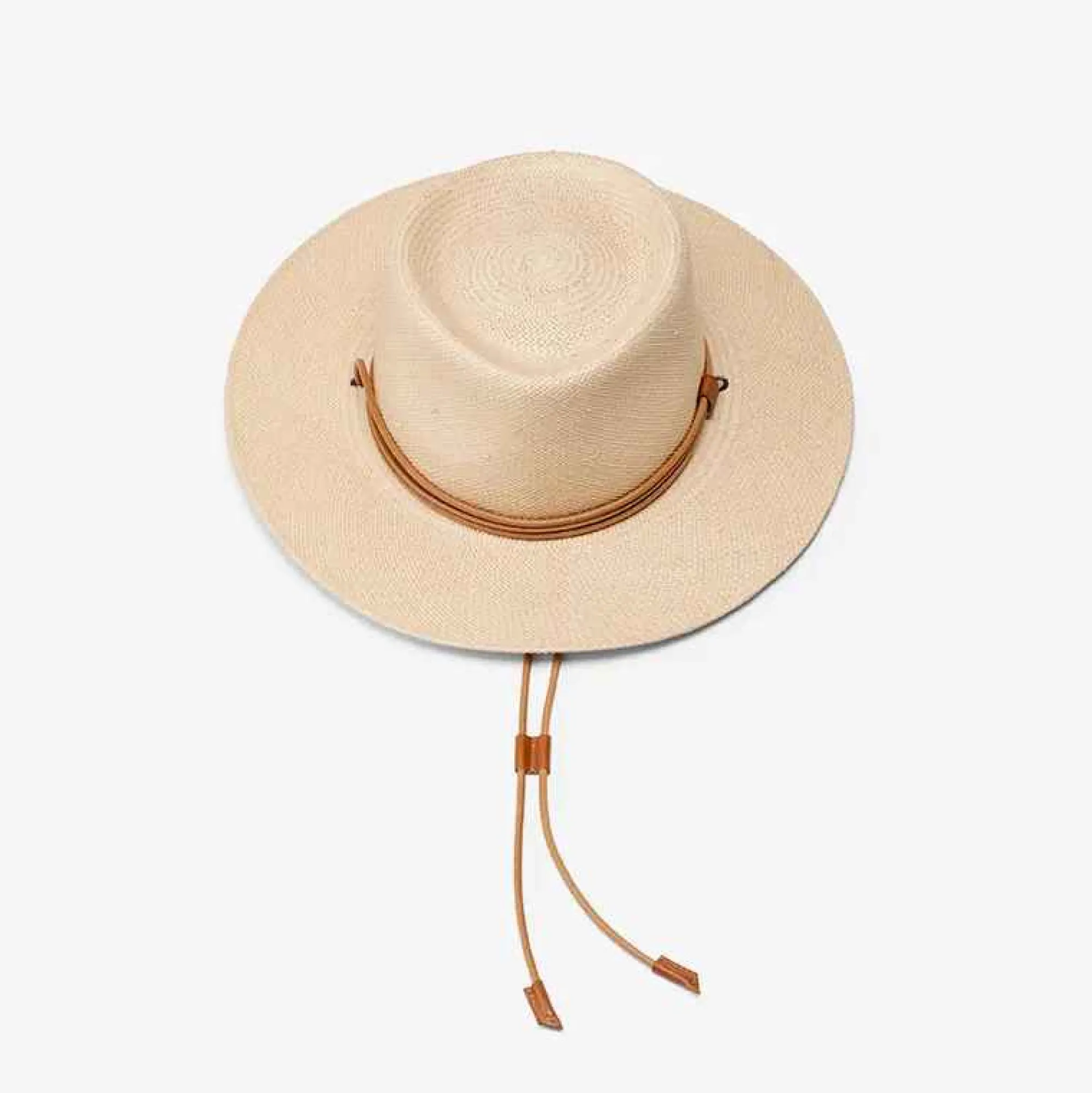 Accessories-Officina Del Poggio Panama Straw O' Keeffe Hat With Tan Leather Natural Tan