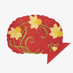 Hot Flowered Embroidered Placemats And Napkins - Set Of 6 Tableware