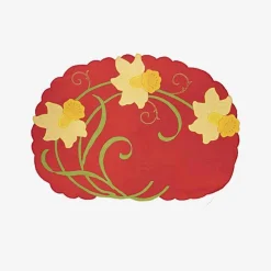 Hot Flowered Embroidered Placemats And Napkins - Set Of 6 Tableware